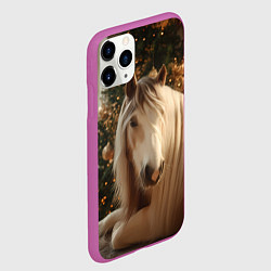Чехол iPhone 11 Pro матовый Белая лошадка лежит у новогодней елки, цвет: 3D-фиолетовый — фото 2