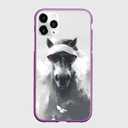 Чехол iPhone 11 Pro матовый Черно-белый новогодний конь