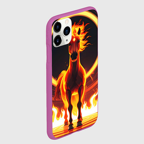 Чехол iPhone 11 Pro матовый Огненная лошадь в кольце / 3D-Фиолетовый – фото 2
