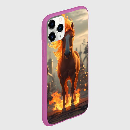 Чехол iPhone 11 Pro матовый Огненная лошадь в стиле стимпанк / 3D-Фиолетовый – фото 2