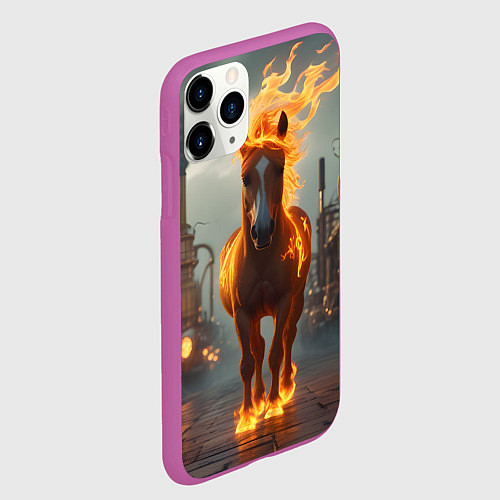 Чехол iPhone 11 Pro матовый Стимпанк и огненная лошадь / 3D-Фиолетовый – фото 2