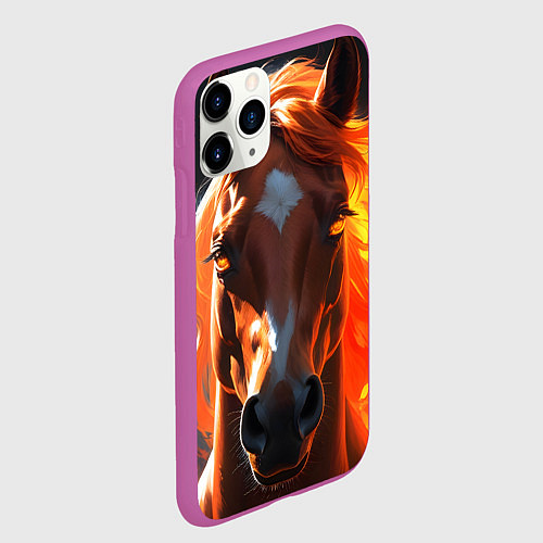Чехол iPhone 11 Pro матовый Завораживающая огненная лошадь / 3D-Фиолетовый – фото 2