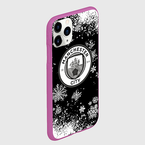 Чехол iPhone 11 Pro матовый Манчестер сити снежинки новый год / 3D-Фиолетовый – фото 2