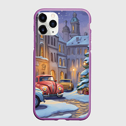 Чехол iPhone 11 Pro матовый Новогодний снежный двор, цвет: 3D-фиолетовый