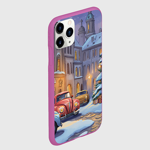 Чехол iPhone 11 Pro матовый Новогодний снежный двор / 3D-Фиолетовый – фото 2