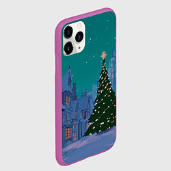 Чехол iPhone 11 Pro матовый Зеленая новогодняя елка во вдоре, цвет: 3D-фиолетовый — фото 2