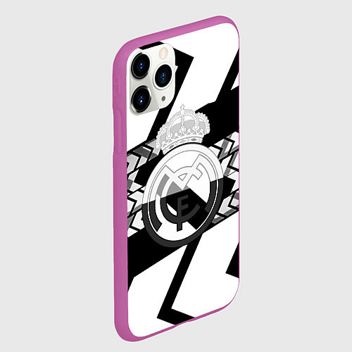 Чехол iPhone 11 Pro матовый Реал Мадрид краски полосы / 3D-Фиолетовый – фото 2