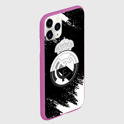 Чехол iPhone 11 Pro матовый Реал Мадрид черно белые краски / 3D-Фиолетовый – фото 2