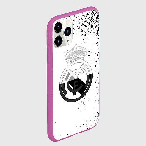 Чехол iPhone 11 Pro матовый Реал Мадрид черно белые краски / 3D-Фиолетовый – фото 2