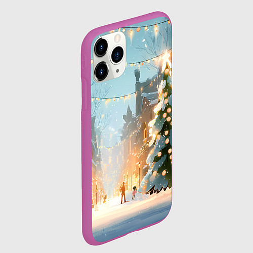 Чехол iPhone 11 Pro матовый Новогодняя елочка / 3D-Фиолетовый – фото 2