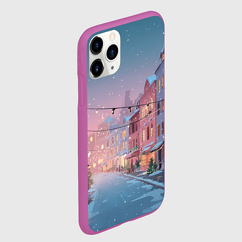 Чехол iPhone 11 Pro матовый Новогодняя улица / 3D-Фиолетовый – фото 2