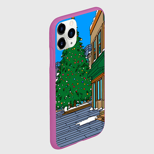 Чехол iPhone 11 Pro матовый Мультяшный новогодний двор / 3D-Фиолетовый – фото 2