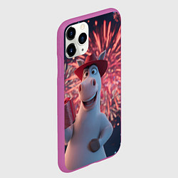 Чехол iPhone 11 Pro матовый Лошадь с подарком на фоне салюта, цвет: 3D-фиолетовый — фото 2