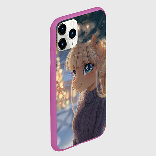 Чехол iPhone 11 Pro матовый Новогодняя анимешная лошадка / 3D-Фиолетовый – фото 2