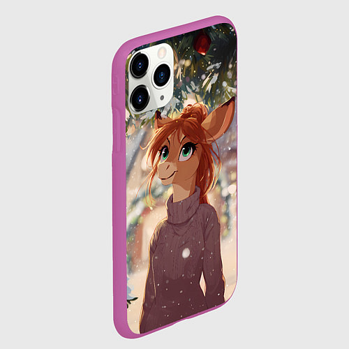 Чехол iPhone 11 Pro матовый Новогодняя аниме лошадка / 3D-Фиолетовый – фото 2