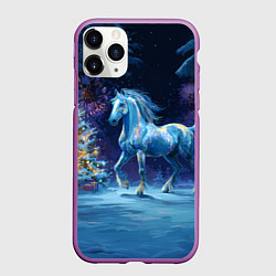Чехол iPhone 11 Pro матовый Сияющая новогодняя лошадка, цвет: 3D-фиолетовый