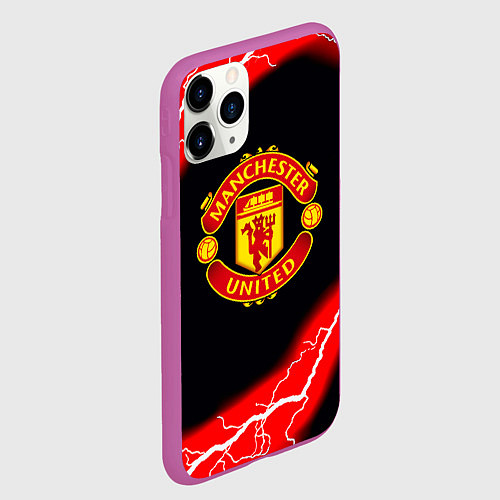 Чехол iPhone 11 Pro матовый Манчестер Юнайтед шторм молнии / 3D-Фиолетовый – фото 2