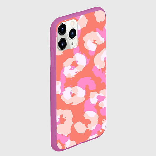 Чехол iPhone 11 Pro матовый Леопардовые пятна на лососевом / 3D-Фиолетовый – фото 2
