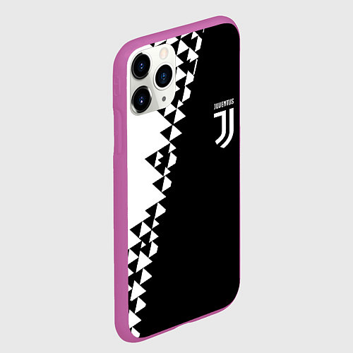 Чехол iPhone 11 Pro матовый Juventus черно белая геометрия текстура / 3D-Фиолетовый – фото 2
