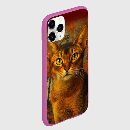 Чехол iPhone 11 Pro матовый Абиссинская кошка на фоне кирпичной стены с граффи / 3D-Фиолетовый – фото 2