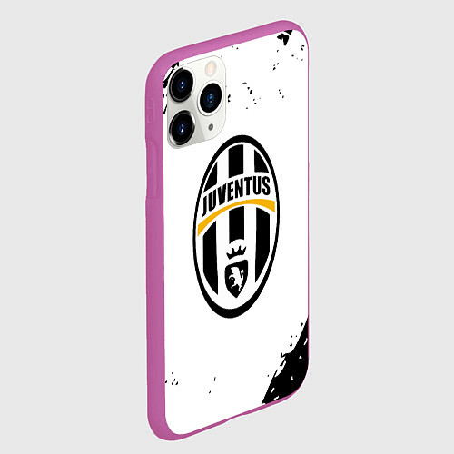 Чехол iPhone 11 Pro матовый Ювентус краски черно белые всплеск / 3D-Фиолетовый – фото 2
