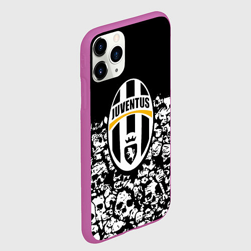 Чехол iPhone 11 Pro матовый Ювентус черно белые черепа / 3D-Фиолетовый – фото 2