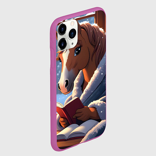 Чехол iPhone 11 Pro матовый Лошадка зимой / 3D-Фиолетовый – фото 2