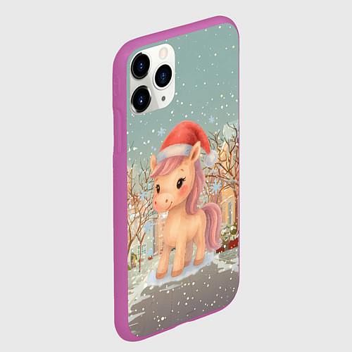Чехол iPhone 11 Pro матовый Маленькая новогодняя милая лошадка / 3D-Фиолетовый – фото 2
