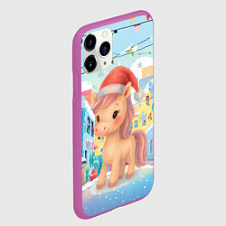 Чехол iPhone 11 Pro матовый Лошадка с новогоднем венком, цвет: 3D-фиолетовый — фото 2