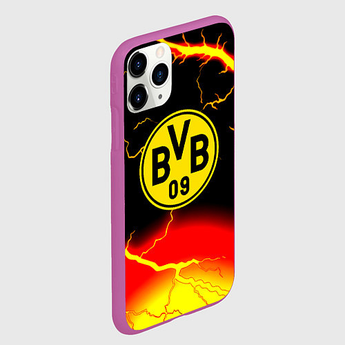 Чехол iPhone 11 Pro матовый Borussia молнии шторм / 3D-Фиолетовый – фото 2