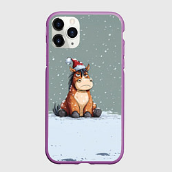Чехол iPhone 11 Pro матовый Лошадка на фоне снегопада