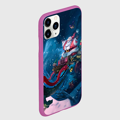Чехол iPhone 11 Pro матовый Санта с динозавром / 3D-Фиолетовый – фото 2