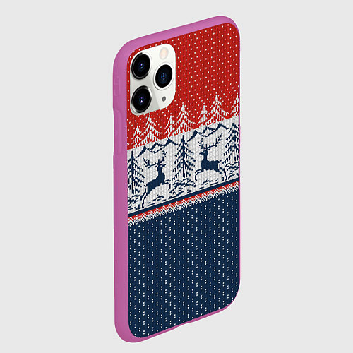 Чехол iPhone 11 Pro матовый Вязаный узор с оленями / 3D-Фиолетовый – фото 2