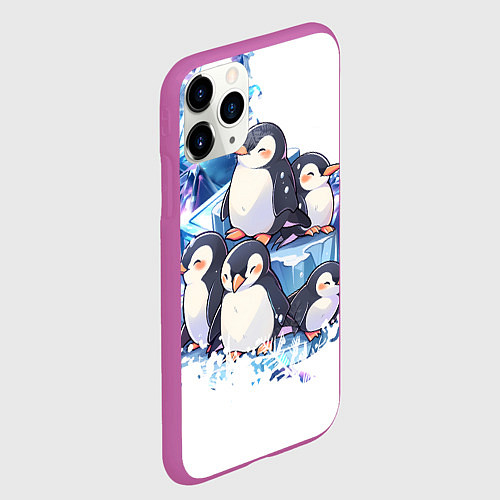 Чехол iPhone 11 Pro матовый Пингвины и лёд / 3D-Фиолетовый – фото 2