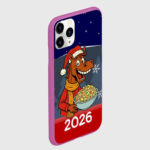 Чехол iPhone 11 Pro матовый Лошадь с тазиком оливье / 3D-Фиолетовый – фото 2