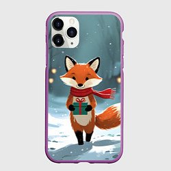Чехол iPhone 11 Pro матовый Лисичка с подарком зимой, цвет: 3D-фиолетовый