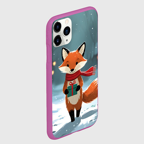 Чехол iPhone 11 Pro матовый Лисичка с подарком зимой / 3D-Фиолетовый – фото 2