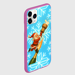 Чехол iPhone 11 Pro матовый Санта летит на пробке шампанского, цвет: 3D-фиолетовый — фото 2