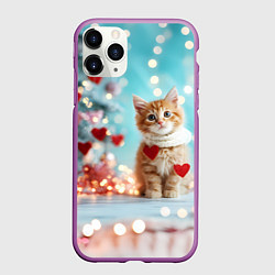 Чехол iPhone 11 Pro матовый Милый рыжий котенок - Новый год, цвет: 3D-фиолетовый