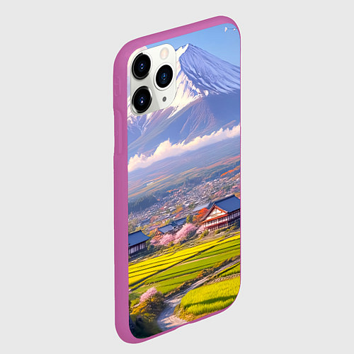Чехол iPhone 11 Pro матовый Сакура у подножия Фудзиямы / 3D-Фиолетовый – фото 2