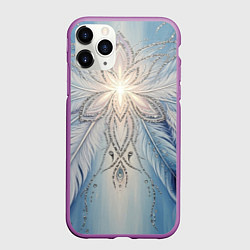 Чехол iPhone 11 Pro матовый Ледяной перьевой орнамент со светом, цвет: 3D-фиолетовый