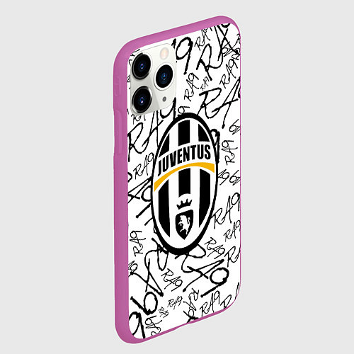 Чехол iPhone 11 Pro матовый Ювентус надписи текстура / 3D-Фиолетовый – фото 2