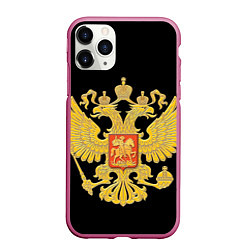 Чехол iPhone 11 Pro матовый Герб России: золото, цвет: 3D-малиновый