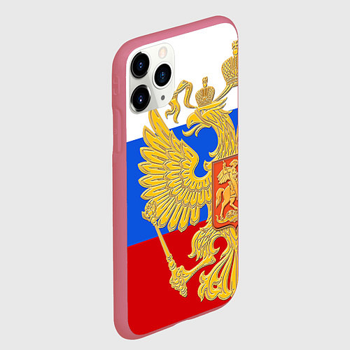Чехол iPhone 11 Pro матовый Герб России: триколор / 3D-Малиновый – фото 2