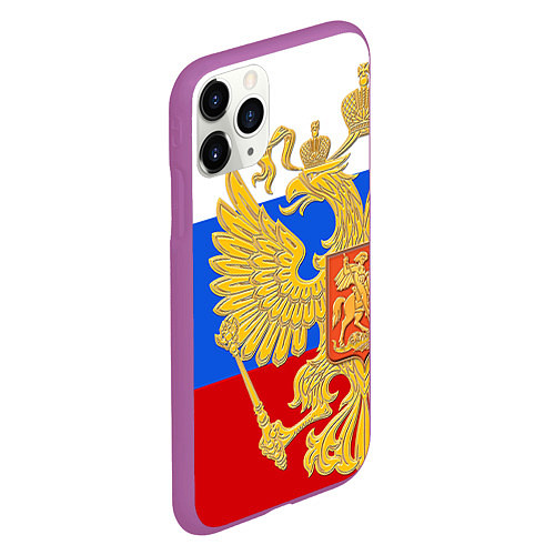 Чехол iPhone 11 Pro матовый Герб России: триколор / 3D-Фиолетовый – фото 2