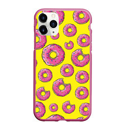Чехол iPhone 11 Pro матовый Пончики Гомера, цвет: 3D-малиновый