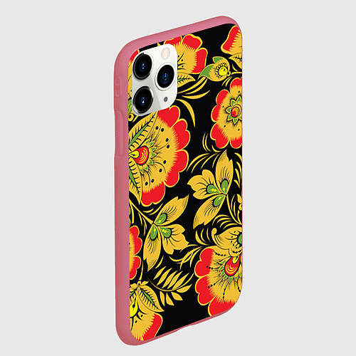 Чехол iPhone 11 Pro матовый Хохлома / 3D-Малиновый – фото 2