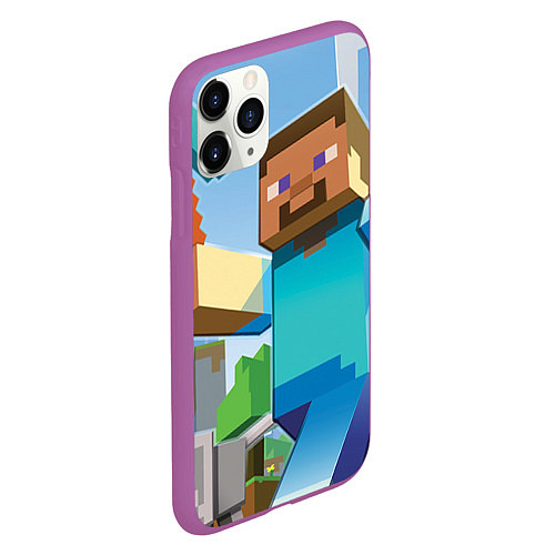 Чехол iPhone 11 Pro матовый Minecraft World / 3D-Фиолетовый – фото 2