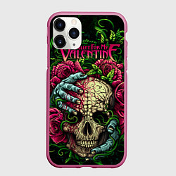 Чехол iPhone 11 Pro матовый BFMV: Roses Skull, цвет: 3D-малиновый