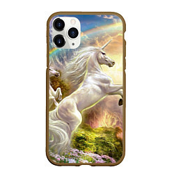 Чехол iPhone 11 Pro матовый Радужный единорог, цвет: 3D-коричневый